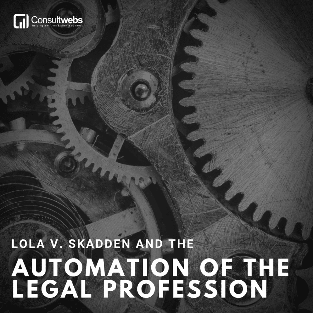 Graphic depicting gears symbolizing legal automation impact in Lola V. Skadden: Automation of the Legal Profession.