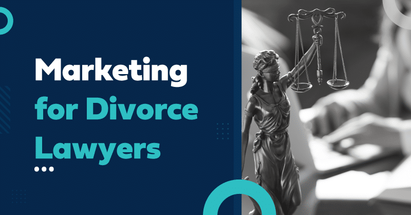 Banner featuring Lady Justice and marketing tips for divorce lawyers.